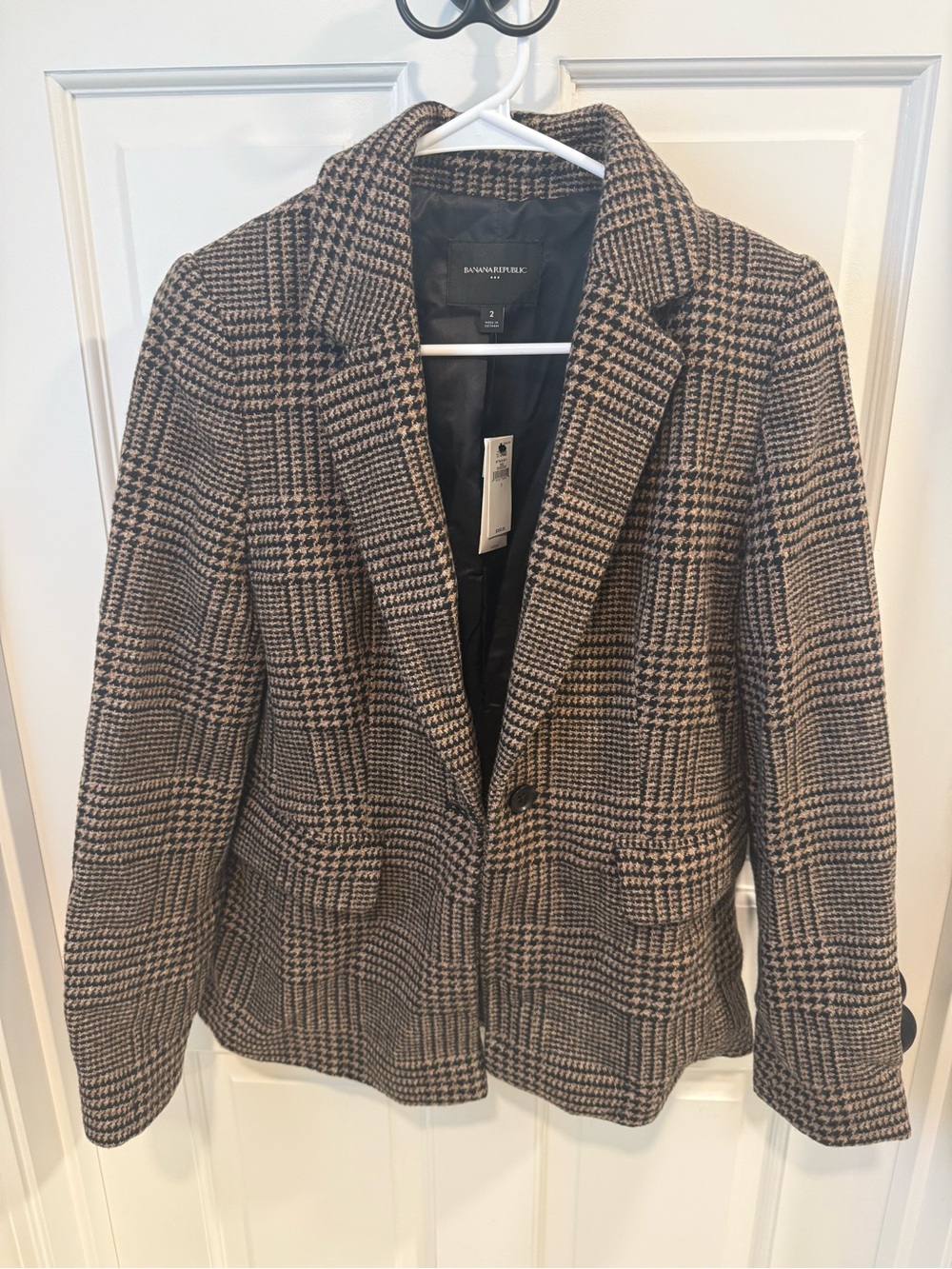 Banana Republic Factory Brown and Black Glen Plaid Single-Button Blazer